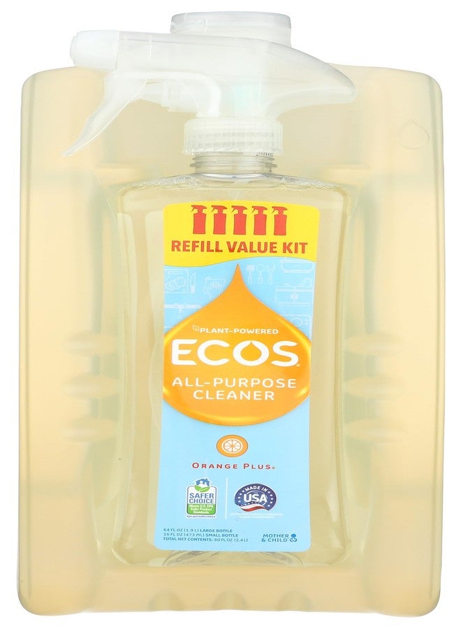 ECOS Non-Toxic All-Purpose Cleaner, Orange, 1 Small and 1 Large 80 oz Bottles by Earth Friendly Products - Image 1